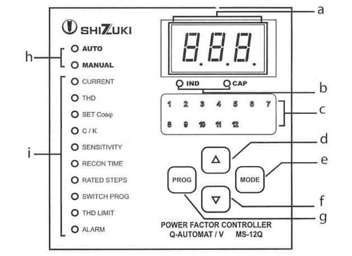 Màn hình giao diện và các phím chức năng của bộ điều khiển tụ bù Shizuki