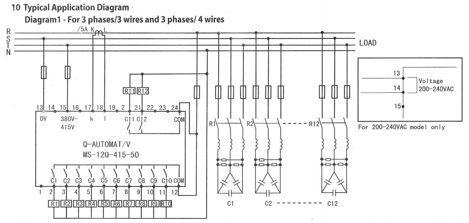 Sơ đồ dấu dây bộ điều khiển tụ bù Shizuki