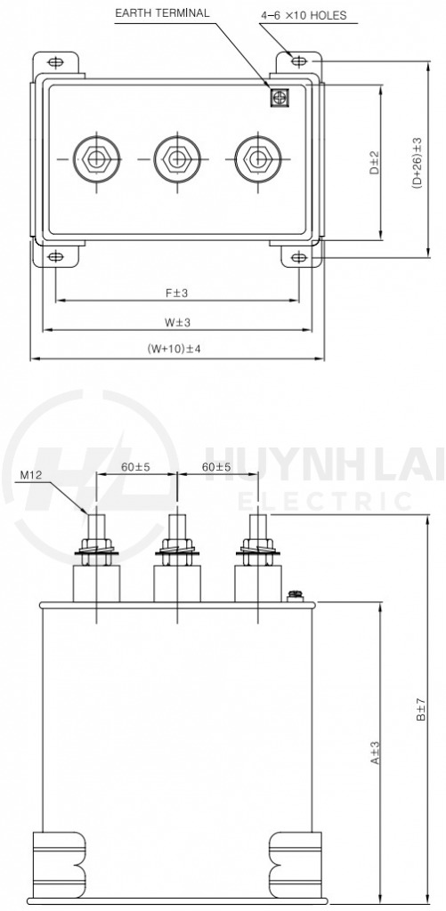 Bản vẽ tụ bù dầu vuông Samwha 25kvar - 50kvar