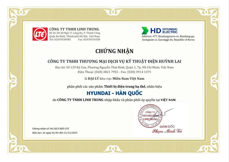 Huỳnh Lai Electric là đại lý khu vực miền Nam thiết bị điện Huyndai