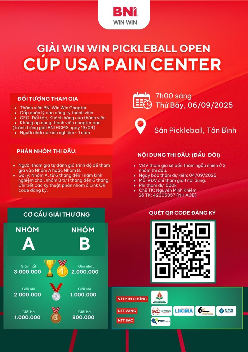 536631891 10162943399063548 4898526959944417841 n 1 Huỳnh Lai Electric là nhà tài trợ vàng WIN WIN PICKLEBALL OPEN – CÚP USA PAIN CENTER