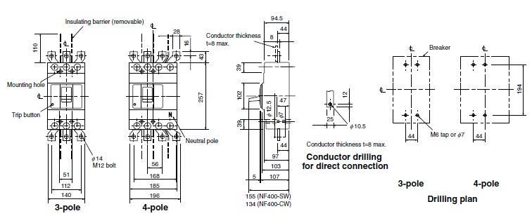 KICH THUOC MCCB NF400 MITSUBISHI