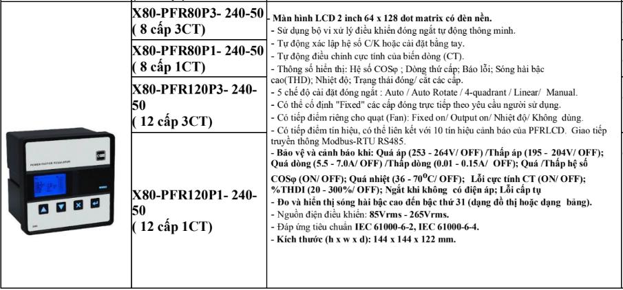 bo dieu khien tu bu mikro Thông tin các dòng bộ điều khiển tụ bù Mikro X80 LCD Series